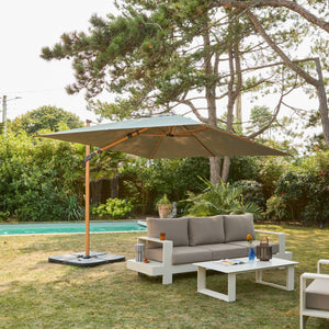 Parasol decentrato 3x3m quadrato, palo effetto legno, verde kaki