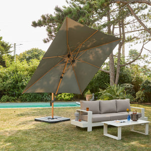Parasol decentrato 3x3m quadrato, palo effetto legno, verde kaki