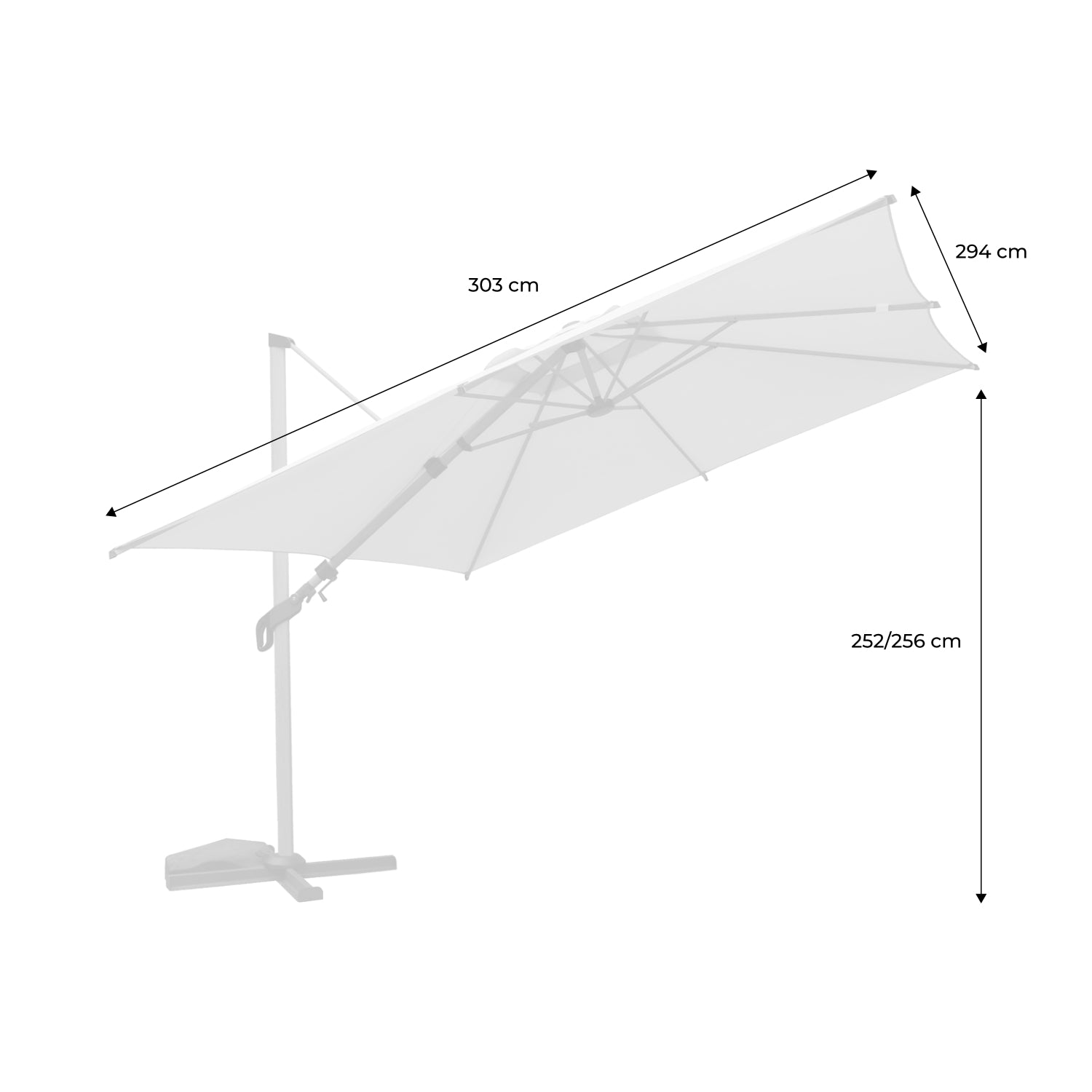 Parasol decentrato 3x3m quadrato, palo effetto legno, verde kaki