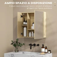 kleankin Mobile da bagno con Specchio e 4 Ripiani interni, in truciolato, 60x15x60cm, color Legno