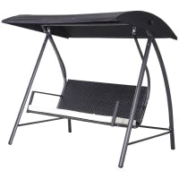Dondolo da Giardino in Polyrattan a 3 Posti con Tettuccio Apribile Regolabile, Cuscino di Seduta con Protezione Solare, Panca Sospesa con Portata Fino a 360 kg, 198 x 124 x 179 cm, Nero