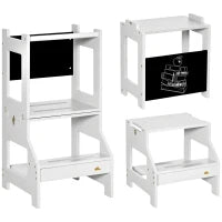 Scala Montessori 3 in 1 per Bambini con 1 Lavagna e Bordi Alti di Sicurezza, in Legno, 42x44x86 cm, Grigio