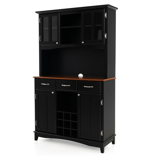 Credenza da cucina per microonde-Armadietto dispensa da cucina alto con ante in vetro temperato Nero