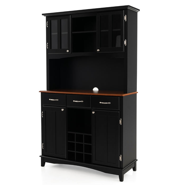 Credenza da cucina per microonde-Armadietto dispensa da cucina alto con ante in vetro temperato Nero