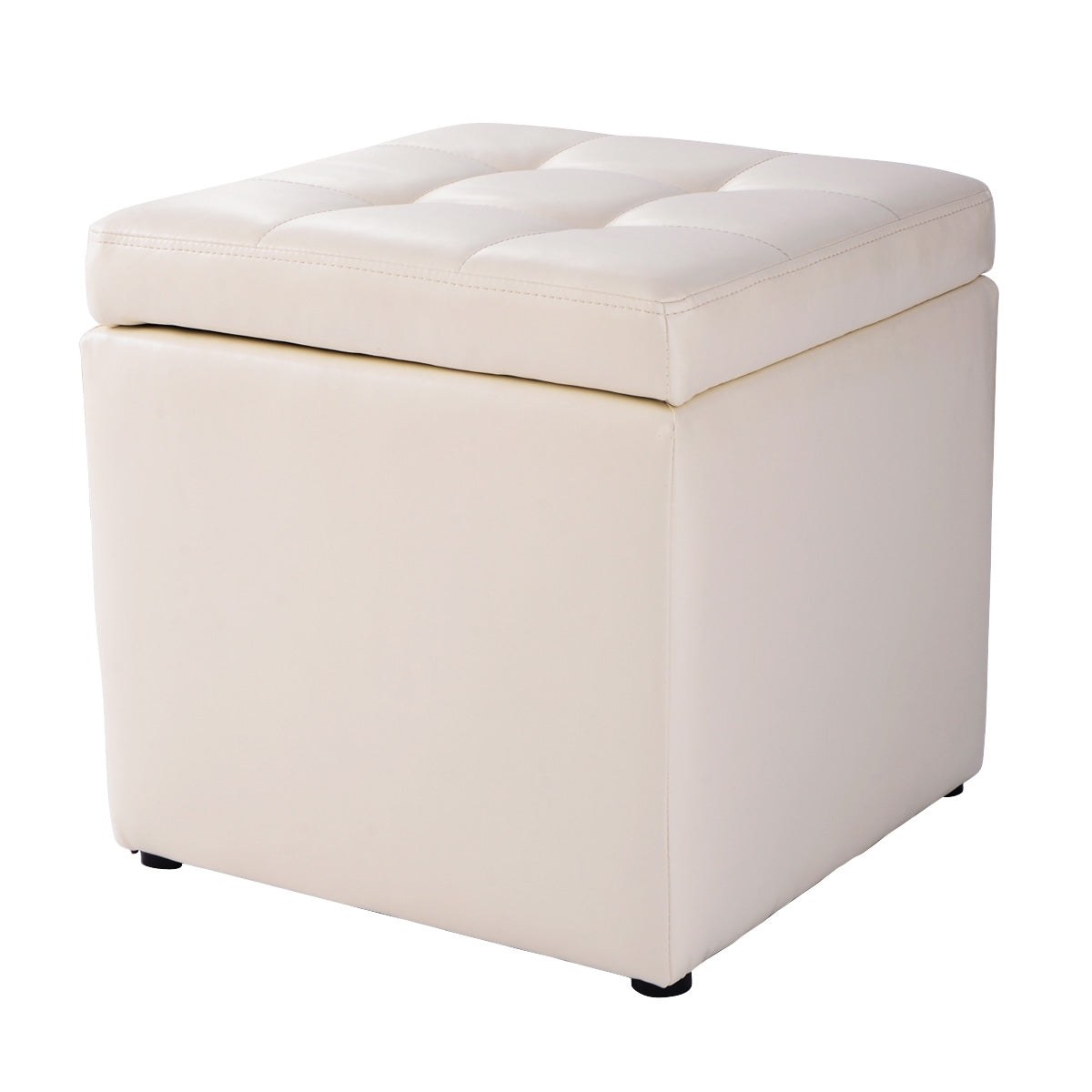 Ottomana con coperchio ermetico-Organizer a forma di cubo con cerniere di sicurezza Beige