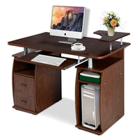 Scrivania per computer da ufficio con cassetti Tavolo porta pc in legno con supporto per tastiera 120x55x85cm Noce-Scrivanie
