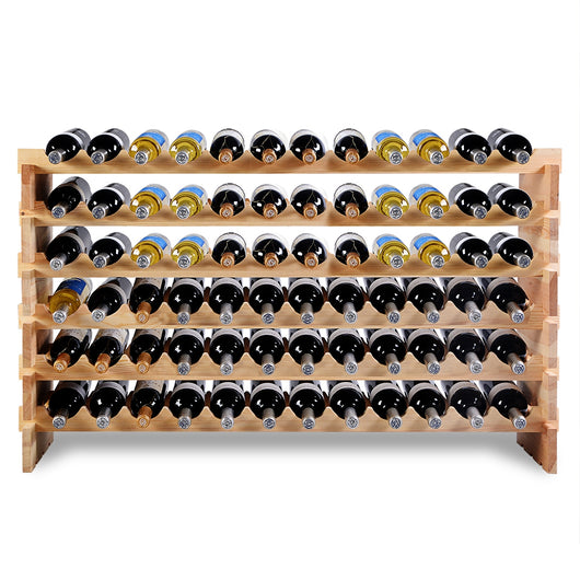 Portabottiglie in legno di pino e scaffale modulari impilabile da 60 bottiglie-Scaffale per 72 bottiglie di vino e scaffale in legno a 6 ripiani