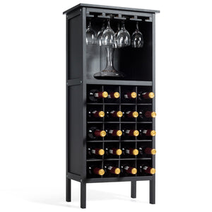 Cantinetta portabottiglie in legno Scaffale  di vino con porta calici per 20 bottiglie-Buffet-Armadio da cucina 42x24,5x96cm Nero