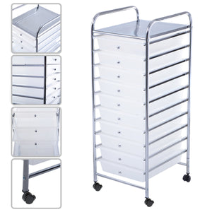 Carrello cassettiera multiuso con 10 cassetti da cucina Contenitore con ruote a 10 ripiani per bagno trasparente-Armadi da ufficio