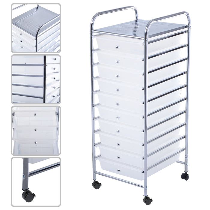 Carrello cassettiera multiuso con 10 cassetti da cucina Contenitore con ruote a 10 ripiani per bagno trasparente-Armadi da ufficio