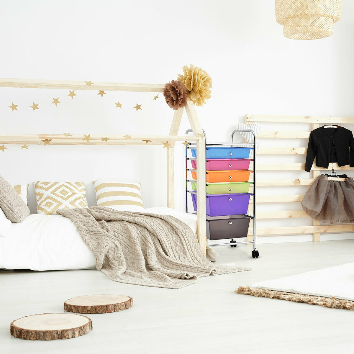 Carrello cassettiera multiuso con 6 cassettiera in plastica con ruote Carrello per cucina 37x74x32cm Multicolore-Armadi da ufficio