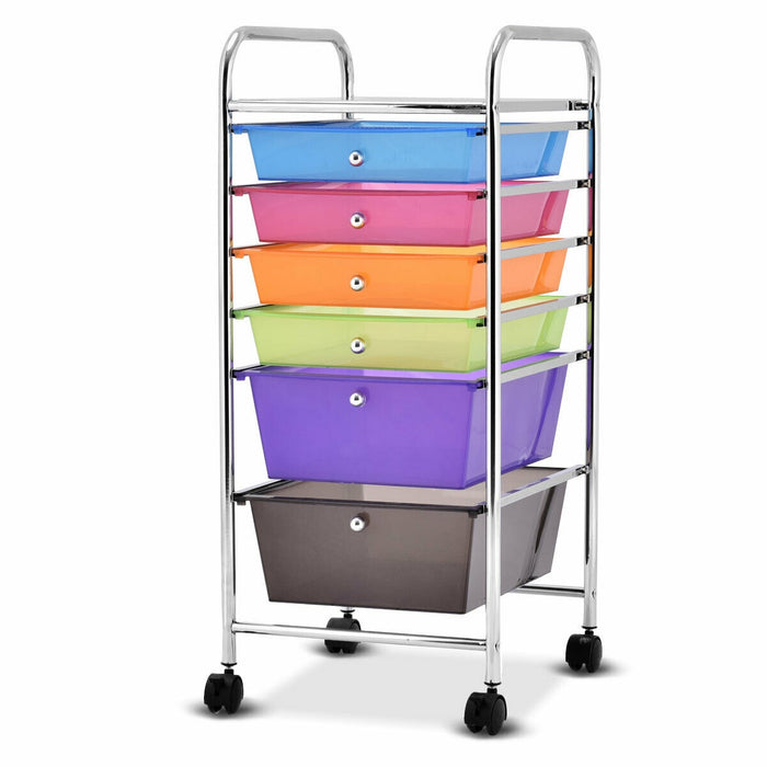 Carrello cassettiera multiuso con 6 cassettiera in plastica con ruote Carrello per cucina 37x74x32cm Multicolore-Armadi da ufficio