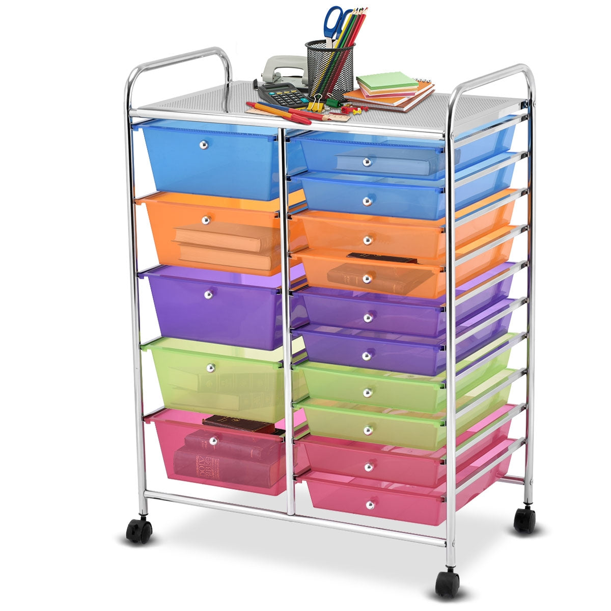 Carrello cassettiera multiuso con 15 cassettiera in plastica da cucina Contenitore con ruote Colorato-Armadi da ufficio
