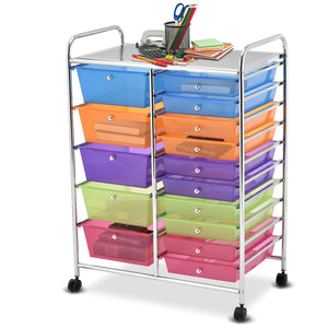 Carrello cassettiera multiuso con 15 cassettiera in plastica da cucina Contenitore con ruote Colorato-Armadi da ufficio