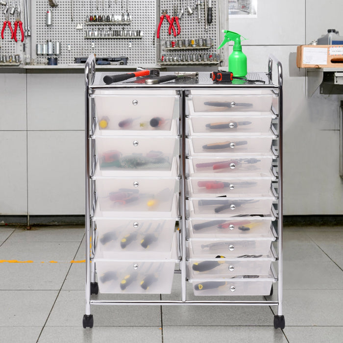 Carrello cassettiera multiuso con 15 cassettiera in plastica da cucina Contenitore con ruote Trasparente-Armadi da ufficio