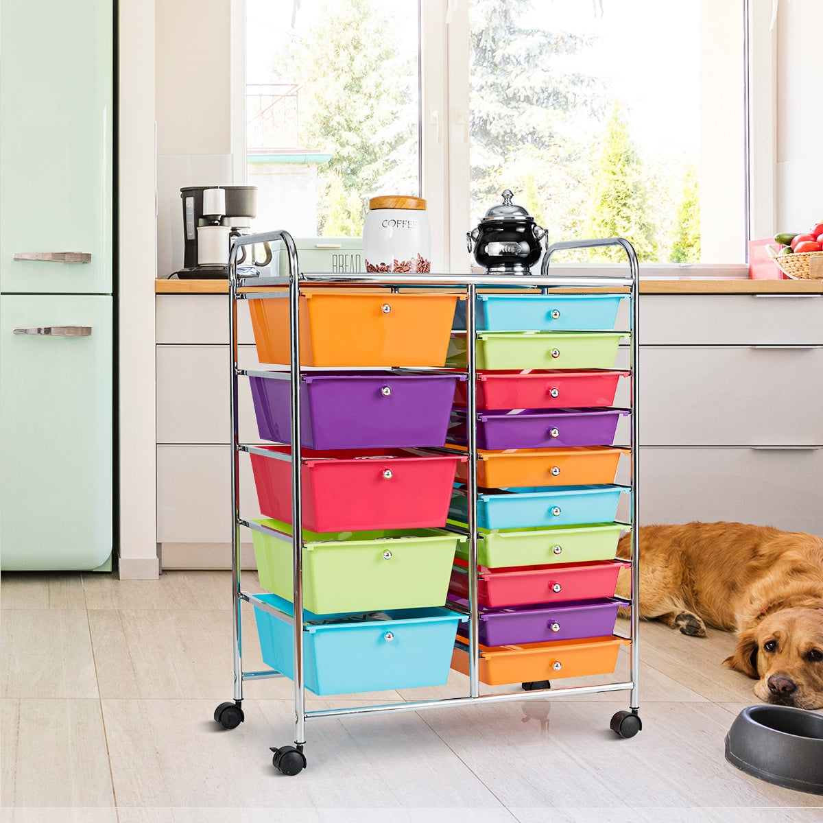 Carrello cassettiera multiuso con 15 cassettiera in plastica da cucina Contenitore con ruote Colorato 1-Armadi da ufficio