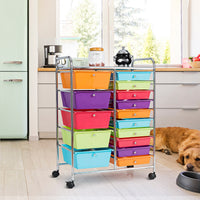 Carrello cassettiera multiuso con 15 cassettiera in plastica da cucina Contenitore con ruote Colorato 1-Armadi da ufficio