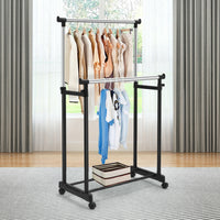 Appendiabiti doppio di metallo con ruote regolabile 86x43x94-168cm-Appendiabiti