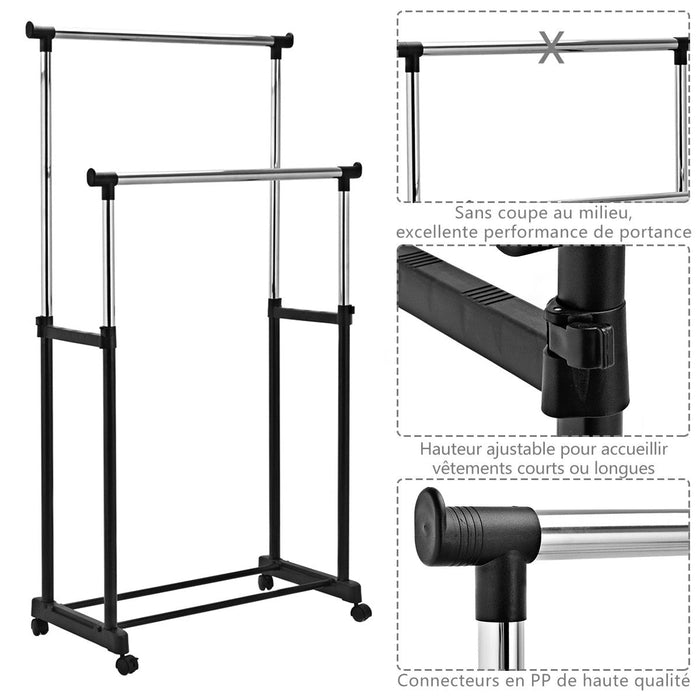 Appendiabiti con armadio su ruote 84 x 43 x 168 cm 2 barre 20_0000979