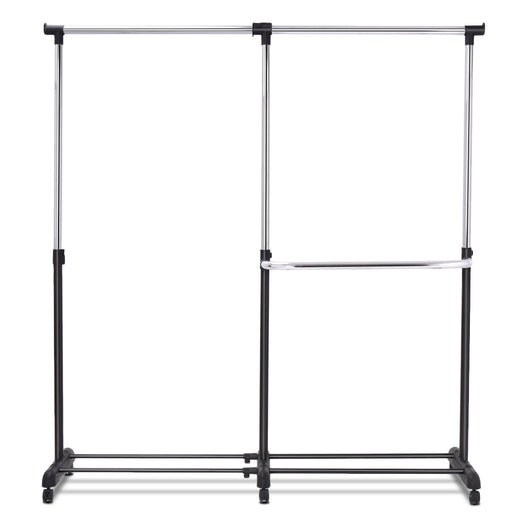 Stand appendiabiti da terra in acciaio con 6 ruote, Porta abiti regolabile 91-160x43x93-168cm, Nero-Appendiabiti