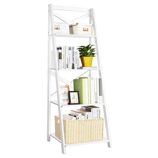 Scaffale a scala in legno a 4 ripiani per soggiorno-Libreria mobile portaoggetti 50x46x143cm Bianco