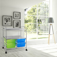 Carrello multiuso con ruote-Carrello con 4 cassettiere e 2 piani per cucina bagno 58,5x37x75cm Scaffale per Cucina