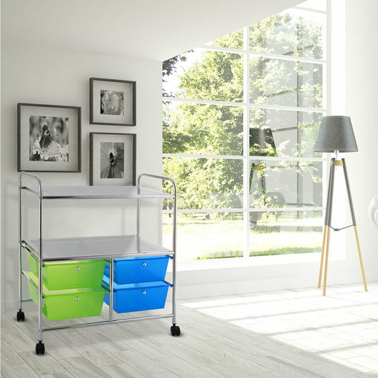 Carrello multiuso con ruote-Carrello con 4 cassettiere e 2 piani per cucina bagno 58,5x37x75cm Scaffale per Cucina
