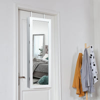 Armadio per gioielli con specchio e luci LED, Organizer al muro o sulla porta con ganci regolabili Bianco-Armadietti per gioielli