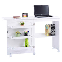 Mobiletto per macchina da cucire pieghevole Tavolo da cucito con mensole 117x40x78cm Bianco-Scrivanie