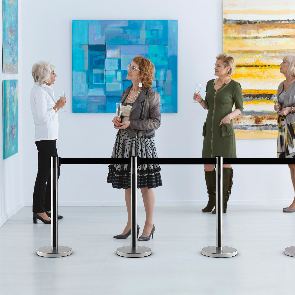 Set di 6 paletti di delimitazione per coda con nastro retrattile, Barriera in acciaio inox per controllo folla-Barriere e recinzioni