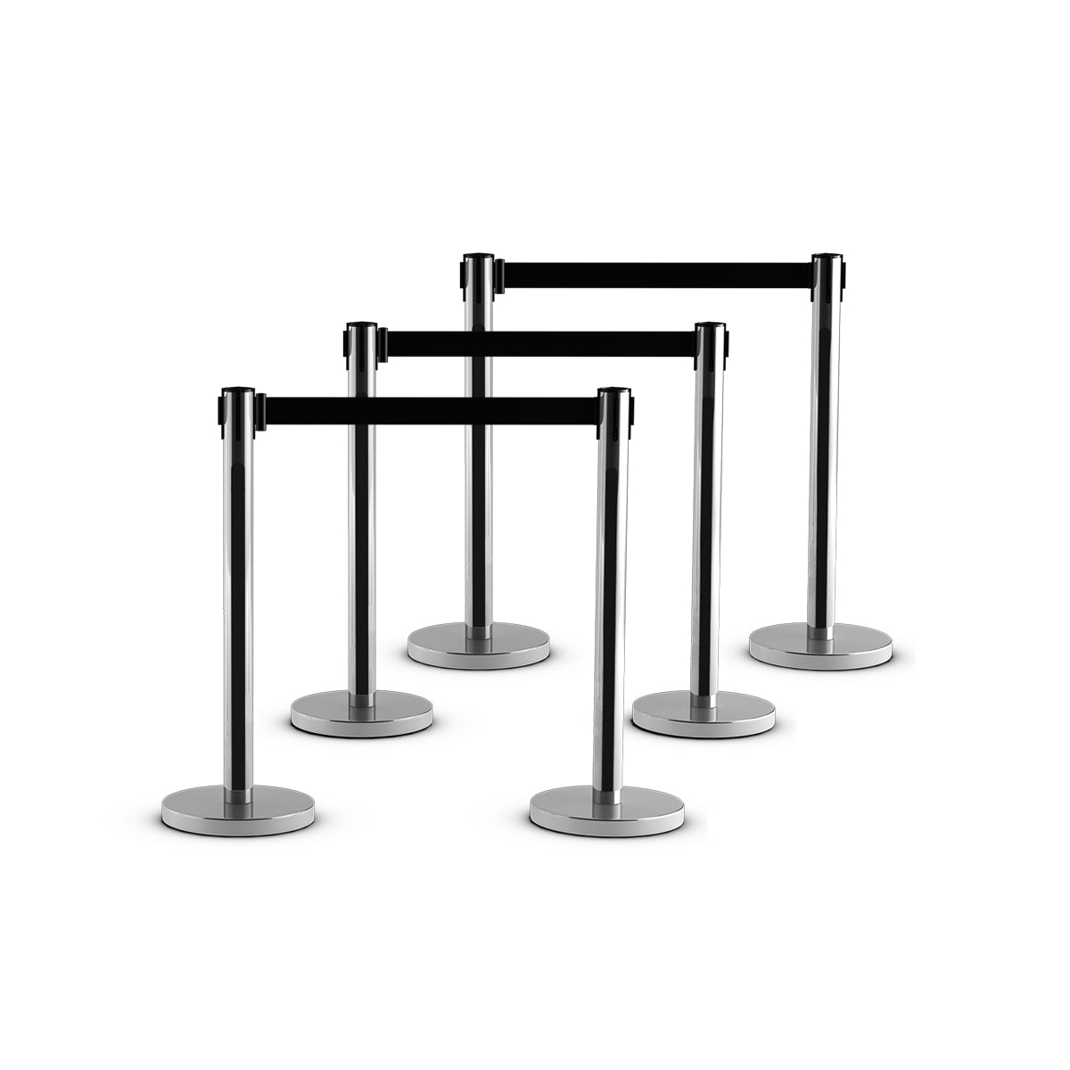 Set di 6 paletti di delimitazione per coda con nastro retrattile, Barriera in acciaio inox per controllo folla-Barriere e recinzioni