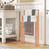 Porta asciugamani in legno di bambu con 3 barre in acciaio inox da terra 46x24x84cm-Portasciugamani