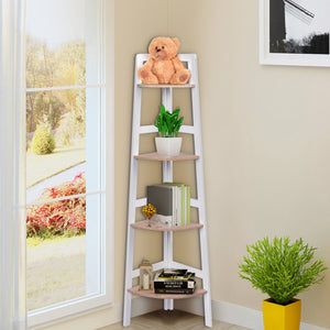 Scaffale a 4 ripiani in legno per fiori e piante Scaffale angolo per giardino e casa Bianco-Scaffali e librerie