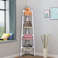 Scaffale a 4 ripiani in legno per fiori e piante Scaffale angolo per giardino e casa Bianco-Scaffali e librerie