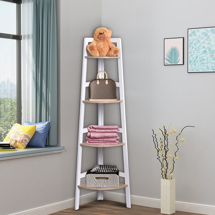 Scaffale a 4 ripiani in legno per fiori e piante Scaffale angolo per giardino e casa Bianco-Scaffali e librerie