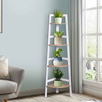 Scaffale a 4 ripiani in legno per fiori e piante Scaffale angolo per giardino e casa Bianco-Scaffali e librerie