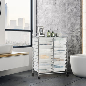 Carrello cassettiera multiuso e leggero con 20 cassetti, Contenitore con ruote per ufficio e casa Trasparente-Armadi da ufficio