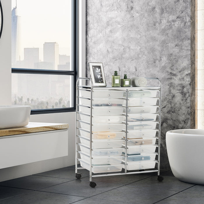 Carrello cassettiera multiuso e leggero con 20 cassetti, Contenitore con ruote per ufficio e casa Trasparente-Armadi da ufficio