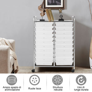 Carrello cassettiera multiuso e leggero con 20 cassetti, Contenitore con ruote per ufficio e casa Trasparente-Armadi da ufficio