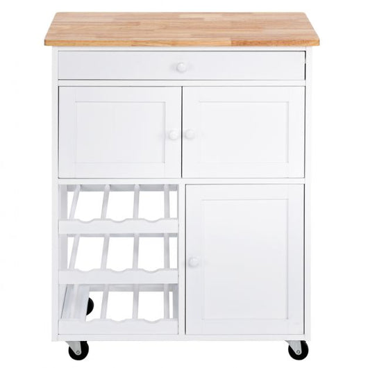 Carrello da cucina con ruote carrello da servizio con 1 cassetto 2 armadietti 1 portabottiglie in legno 67 x 37 x 86,5 cm bianco 20_0005444
