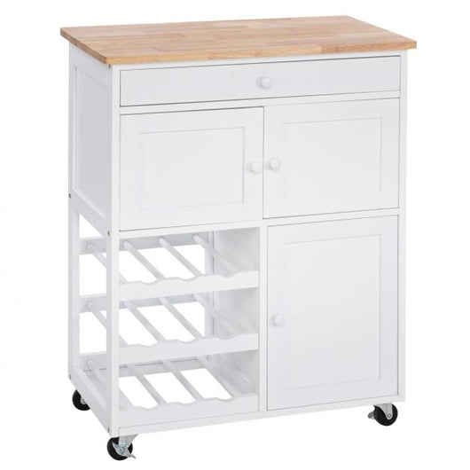 Carrello da cucina con ruote carrello da servizio con 1 cassetto 2 armadietti 1 portabottiglie in legno 67 x 37 x 86,5 cm bianco 20_0005444