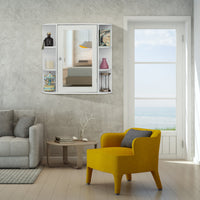 Armadietto a specchio pensile da bagno Mobile da parete con ante 65x17x63cm Bianco-Armadi da parete