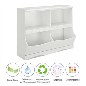 Libreria per bambini con mobile a 4 scomparti con base a forma di onda angoli arrotondati ideale per soggiorno camera da letto ufficio 1055 x 395 x 84 cm bianco 20_0004796