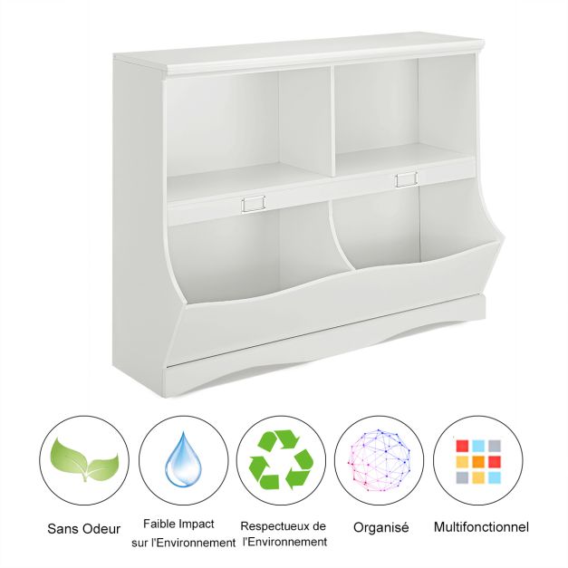 Libreria per bambini con mobile a 4 scomparti con base a forma di onda angoli arrotondati ideale per soggiorno camera da letto ufficio 1055 x 395 x 84 cm bianco 20_0004796