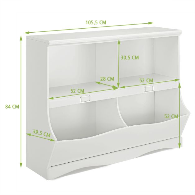 Libreria per bambini con mobile a 4 scomparti con base a forma di onda angoli arrotondati ideale per soggiorno camera da letto ufficio 1055 x 395 x 84 cm bianco 20_0004796