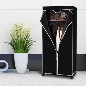 Armadio appendiabiti in tessuto pieghevole con tubo in metallo 74x50x172cm Nero-Armadi Appendiabiti