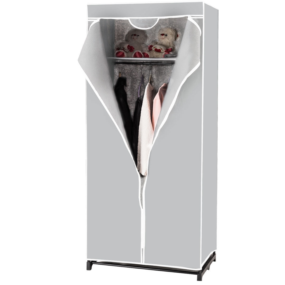 Armadio appendiabiti in tessuto pieghevole con tubo in metallo 74x50x172cm Grigio-Armadi Appendiabiti