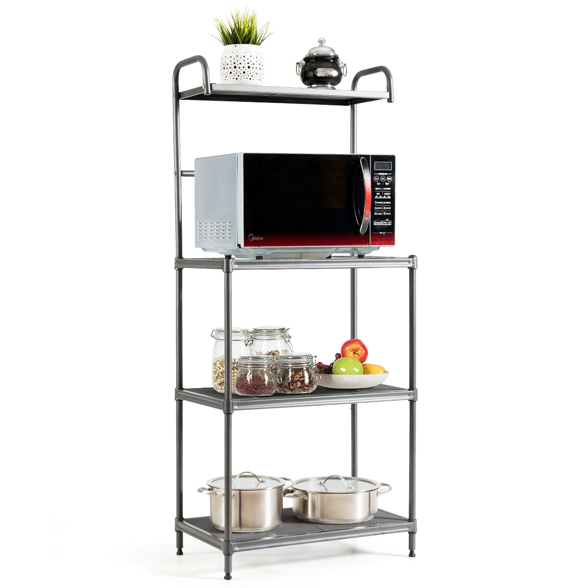 Carrello da cucina per microonde con 4 livelli, Carrello da cucina multiuso, Grigio-Organizzazione della cucina