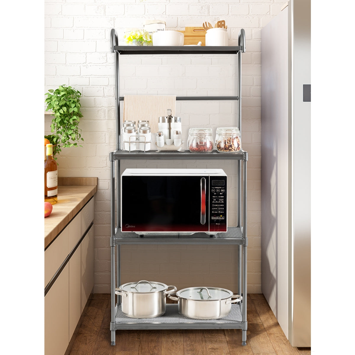 Carrello da cucina per microonde con 4 livelli, Carrello da cucina multiuso, Grigio-Organizzazione della cucina