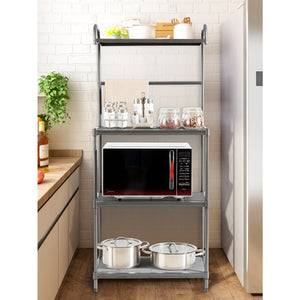 Carrello da cucina per microonde con 4 livelli, Carrello da cucina multiuso, Grigio-Organizzazione della cucina